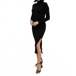 NEW ELIETIAN ribbed turtleneck midi dress in black